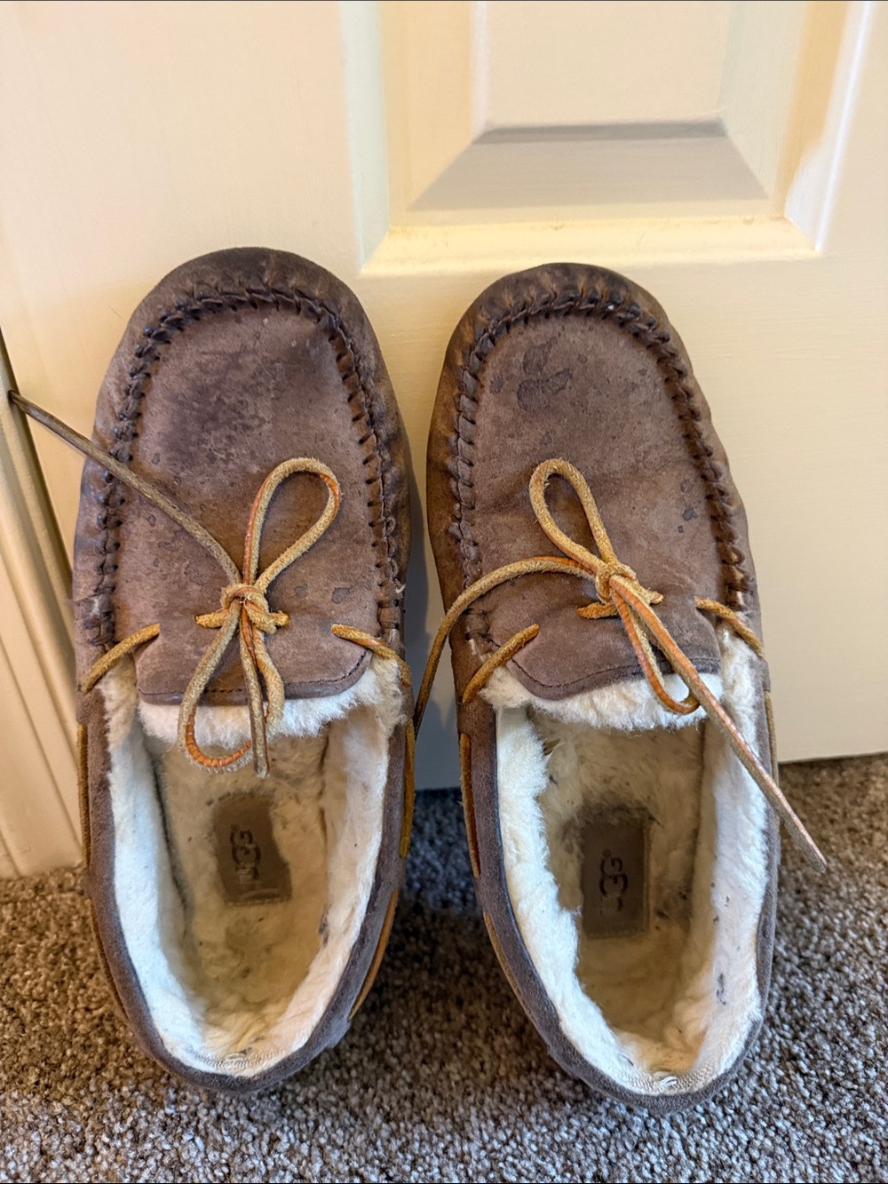 UGG Brown Suede Shearling Moccasin Slippers